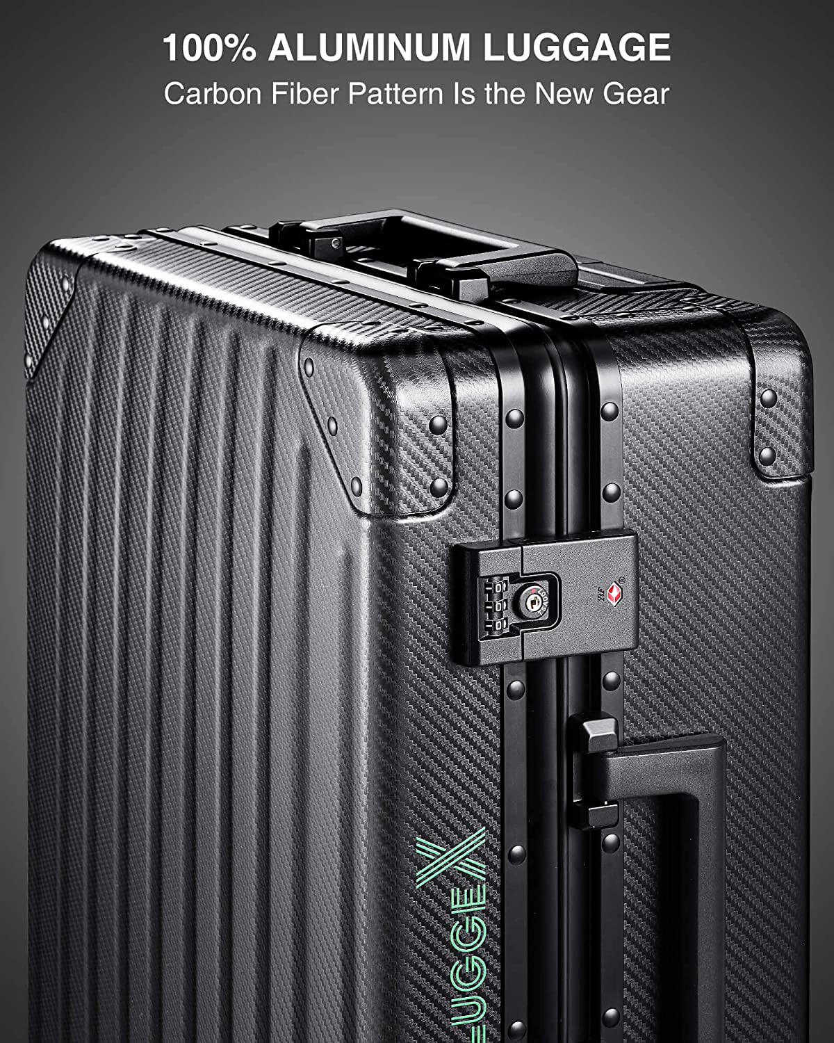 LUGGEX Aluminum Luggage Checked， 24 Inch No Zipper Luggage Metal Suitcase， Classy Carbon Fiber Pattern for Elegant Journey (Metal Suitcases with Wheels) - Image 7